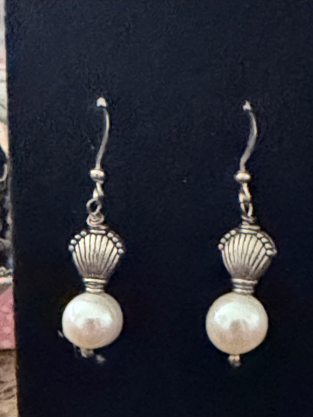 Sterling Silver wires large fresh water white Pearls pierced earrings